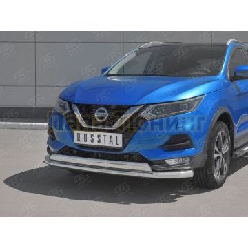 Защита переднего бампера d63 секции-d75х42 дуга РусСталь для Nissan Qashqai 2019-