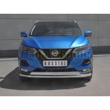Защита переднего бампера d63 секции-d75х42 дуга РусСталь для Nissan Qashqai 2019-