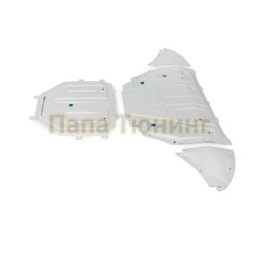 Комплект защит радиатор + картер + КПП + РК алюминий 4 мм RIVAL для Volkswagen Touareg, V - 3.0TDI (249 л.с.); 2.0TSI (249 л.с.); 3.0TSI (340 л.с.);  включая пакеты "Движение по бездорожью", "Подвеска Pro" 2018-