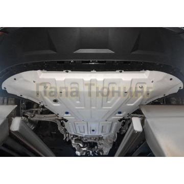 Комплект защит радиатор + картер + КПП + РК алюминий 4 мм RIVAL для Volkswagen Touareg, V - 3.0TDI (249 л.с.); 2.0TSI (249 л.с.); 3.0TSI (340 л.с.);  включая пакеты "Движение по бездорожью", "Подвеска Pro" 2018-