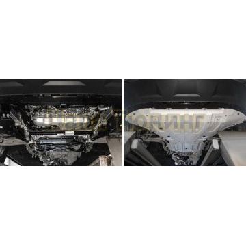 Комплект защит радиатор + картер + КПП + РК алюминий 4 мм RIVAL для Volkswagen Touareg, V - 3.0TDI (249 л.с.); 2.0TSI (249 л.с.); 3.0TSI (340 л.с.);  включая пакеты "Движение по бездорожью", "Подвеска Pro" 2018-