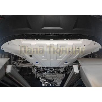 Защита радиатора + картера алюминий 4 мм RIVAL для Volkswagen Touareg, V - 3.0TDI (249 л.с.); 2.0TSI (249 л.с.); 3.0TSI (340 л.с.); включая пакеты "Движение по бездорожью", "Подвеска Pro" 2018-