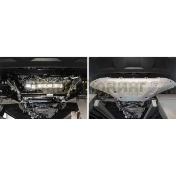 Защита радиатора + картера алюминий 4 мм RIVAL для Volkswagen Touareg, V - 3.0TDI (249 л.с.); 2.0TSI (249 л.с.); 3.0TSI (340 л.с.); включая пакеты "Движение по бездорожью", "Подвеска Pro" 2018-