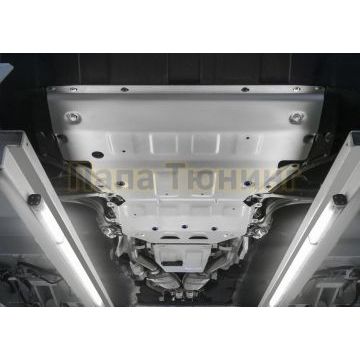 Комплект защит картер + КПП + РК алюминий 4 мм RIVAL для Porsche Cayenne, V - 2.9T (440 л.с.); 3.0 (340 л.с.); 4.0T (550 л.с.); Серый 2018-