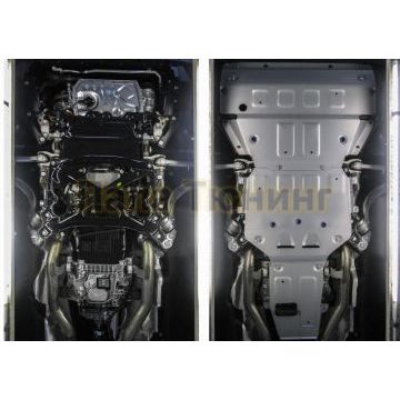 Комплект защит картер + КПП + РК алюминий 4 мм RIVAL для Porsche Cayenne, V - 2.9T (440 л.с.); 3.0 (340 л.с.); 4.0T (550 л.с.); Серый 2018-