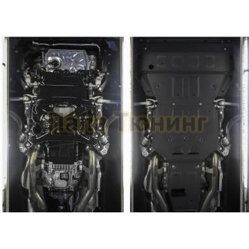 Комплект защит картер + КПП + РК алюминий 4 мм RIVAL для Porsche Cayenne, V - 2.9T (440 л.с.); 3.0 (340 л.с.); 4.0T (550 л.с.); Черный 2018-