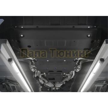 Комплект защит картер + КПП + РК алюминий 4 мм RIVAL для Porsche Cayenne, V - 2.9T (440 л.с.); 3.0 (340 л.с.); 4.0T (550 л.с.); Черный 2018-