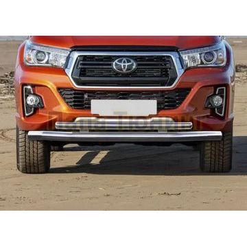 Защита переднего бампера d76+d57 Rival для Toyota Hilux Exclusive 2018-