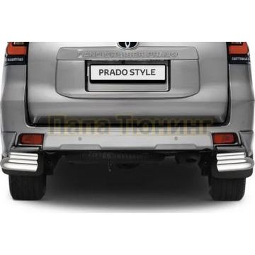 Защита заднего бампера d76+d42 уголки Rival для Toyota Land Cruiser 150 Prado Style 2019-