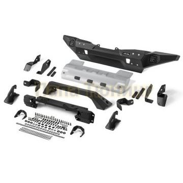 Бампер силовой передний длинный с лайтбаром AL (черный)  (без номерной рамки) Rival для Jeep Wrangler JK, JL, все комплектации 2007-2018, 2017-