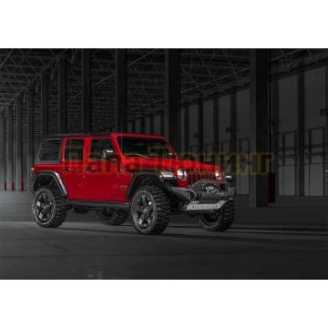 Бампер силовой передний длинный с лайтбаром AL (черный)  (без номерной рамки) Rival для Jeep Wrangler JK, JL, все комплектации 2007-2018, 2017-