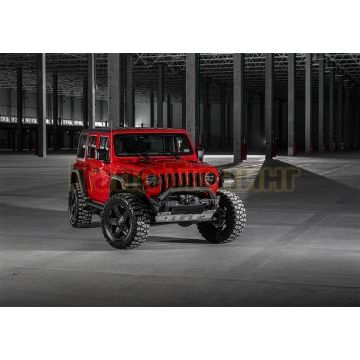 Бампер силовой передний короткий с лайтбаром AL (черный)  (без номерной рамки) Rival для Jeep Wrangler JK, JL, все комплектации 2007-2018, 2017-