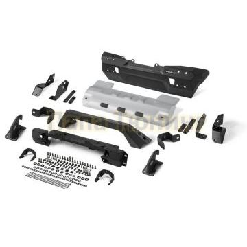 Бампер силовой передний короткий с лайтбаром AL (черный)  (без номерной рамки) Rival для Jeep Wrangler JK, JL, все комплектации 2007-2018, 2017-