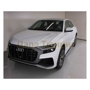 Пороги алюминиевые с пластиковой накладкой (карбон серебро) 2020 мм ТСС для Audi Q8 2019-