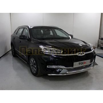 Защита передняя нижняя (двойная) 42,4/42,4 мм ТСС для Chery Tiggo 8 2020-