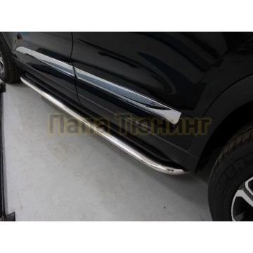 Пороги с площадкой (нерж. лист) 75х42 мм ТСС для Chery Tiggo 8 2020-