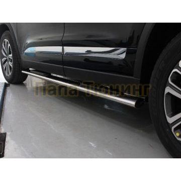 Пороги овальные с накладкой 120х60 мм ТСС для Chery Tiggo 8 2020-