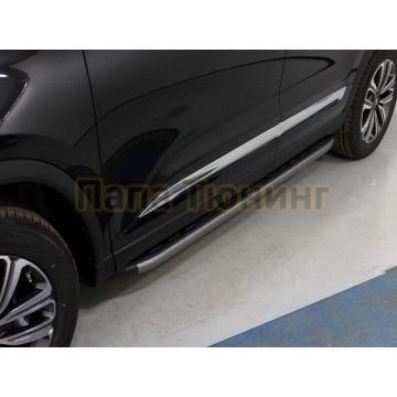 Пороги алюминиевые с пластиковой накладкой (карбон серые) 1720 мм ТСС для Chery Tiggo 8 2020-