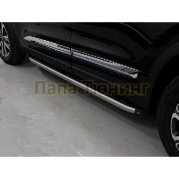 Пороги алюминиевые с пластиковой накладкой (карбон серебро) 1720 мм ТСС для Chery Tiggo 8 2020-