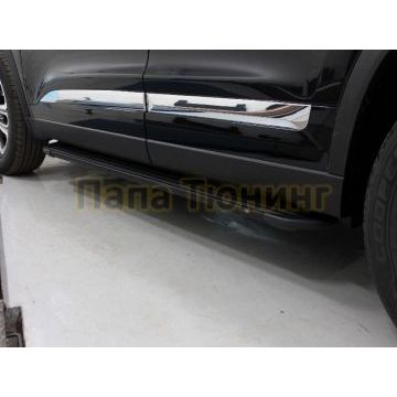 Пороги алюминиевые "Slim Line Black" 1780 мм ТСС для Chery Tiggo 8 2020-