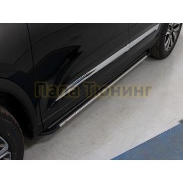 Пороги алюминиевые "Slim Line Silver" 1780 мм ТСС для Chery Tiggo 8 2020-