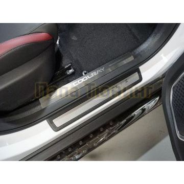 Накладки на пластиковые пороги (лист шлифованный надпись Coolray) 2шт ТСС для Geely Coolray 2020-2024