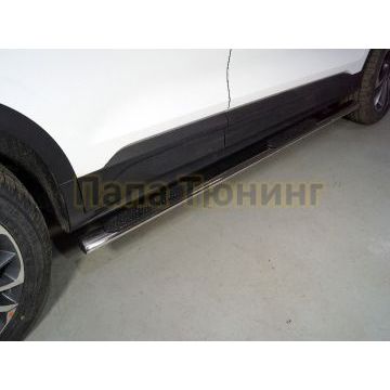 Пороги овальные с накладкой 75х42 мм ТСС для Geely Coolray 2020-2024