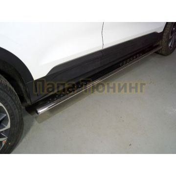 Пороги овальные с проступью 75х42 мм ТСС для Geely Coolray 2020-2024