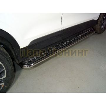 Пороги с площадкой 42,4 мм ТСС для Geely Coolray 2020-2024