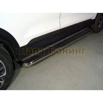 Пороги с площадкой (нерж. лист) 42,4 мм ТСС для Geely Coolray 2020-2024