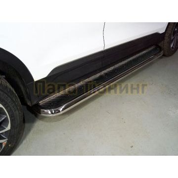 Пороги с площадкой (нерж. лист) 60,3 мм ТСС для Geely Coolray 2020-2024 Пороги с площадкой (нерж. лист) 60,3 мм ТСС для Geely Coolray 2020-2024