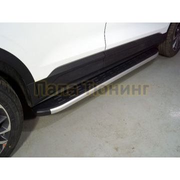 Пороги алюминиевые с пластиковой накладкой 1720 мм ТСС для Geely Coolray 2020-2024