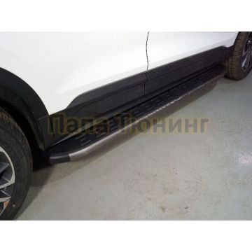 Пороги алюминиевые с пластиковой накладкой (карбон серые) 1720 мм ТСС для Geely Coolray 2020-2024 Пороги алюминиевые с пластиковой накладкой (карбон серые) 1720 мм ТСС для Geely Coolray 2020-2024