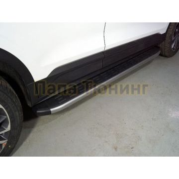 Пороги алюминиевые с пластиковой накладкой (карбон серебро) 1720 мм ТСС для Geely Coolray 2020-2024 Пороги алюминиевые с пластиковой накладкой (карбон серебро) 1720 мм ТСС для Geely Coolray 2020-2024