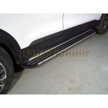 Пороги алюминиевые "Slim Line Silver" 1720 мм ТСС для Geely Coolray 2020-2024 Пороги алюминиевые "Slim Line Silver" 1720 мм ТСС для Geely Coolray 2020-2024