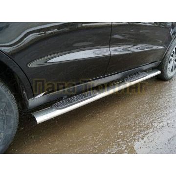 Пороги овальные с накладкой 120х60 мм ТСС для Geely Emgrand X7 2018-