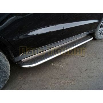 Пороги с площадкой (нерж. лист) 75х42 мм ТСС для Geely Emgrand X7 2018-