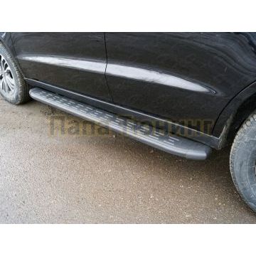 Пороги алюминиевые с пластиковой накладкой (карбон черные) 1720 мм ТСС для Geely Emgrand X7 2018-