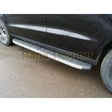 Пороги алюминиевые с пластиковой накладкой (карбон серые) 1720 мм ТСС для Geely Emgrand X7 2018-