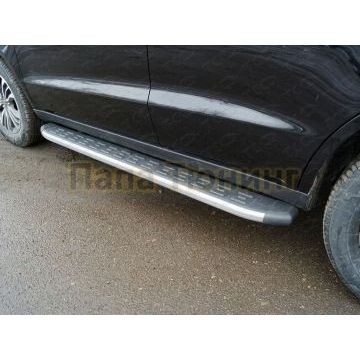 Пороги алюминиевые с пластиковой накладкой (карбон серебро) 1720 мм ТСС для Geely Emgrand X7 2018-