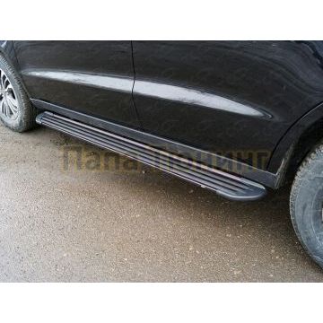 Пороги алюминиевые "Slim Line Black" 1720 мм ТСС для Geely Emgrand X7 2018-