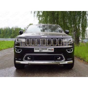 Защита передняя (овальная длинная (с ДХО) 75х42 мм ТСС для Jeep Grand Cherokee 2017-