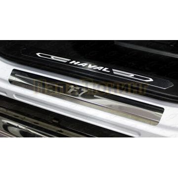 Накладки на пороги (лист зеркальный надпись F7) 4шт ТСС для HAVAL F7 2019-2022 (1,5 л., 4WD)