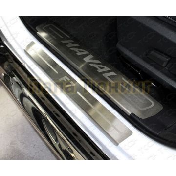 Накладки на пластиковые пороги (лист шлифованный надпись Haval) 2шт ТСС для HAVAL F7 2019-2022 (1,5 л., 4WD)