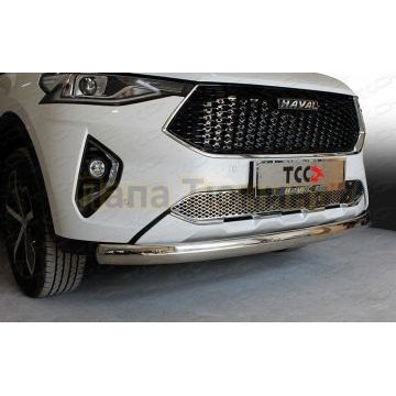Защита передняя нижняя (овальная) 75х42 мм ТСС для HAVAL F7 2019- 2022(1,5 л., 4WD)