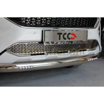 Защита передняя нижняя (овальная с ДХО) 75х42 мм ТСС для HAVAL F7 2019-2022 (1,5 л., 4WD)