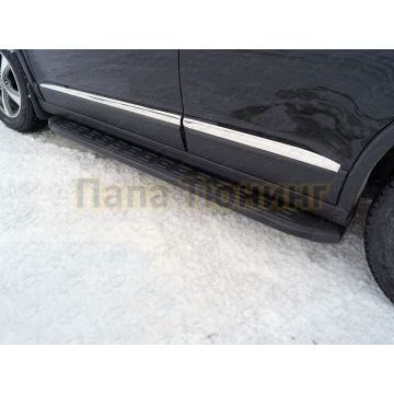 Пороги алюминиевые с пластиковой накладкой (карбон черные) 1720 мм ТСС для Haval H6 2015-