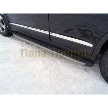 Пороги алюминиевые с пластиковой накладкой (карбон серые) 1720 мм ТСС для Haval H6 2015-