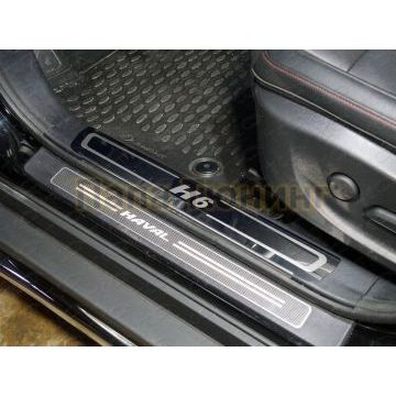 Накладки на пластиковые пороги (лист зеркальный надпись Н6) 2шт ТСС для Haval H6 2015-