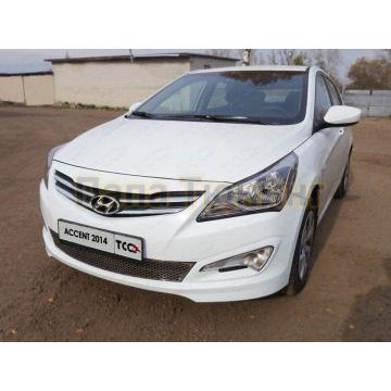 Накладки на пороги (лист зеркальный) ТСС для Hyundai Accent 2014-2017